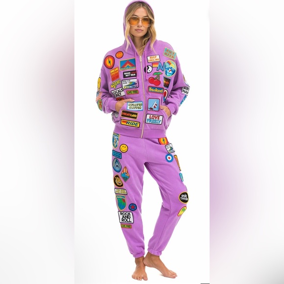 Aviator Nation Other - Aviator Nation VINTAGE PATCH ZIP HOODIE RELAXED & JOGGERS- NEON PURPLE